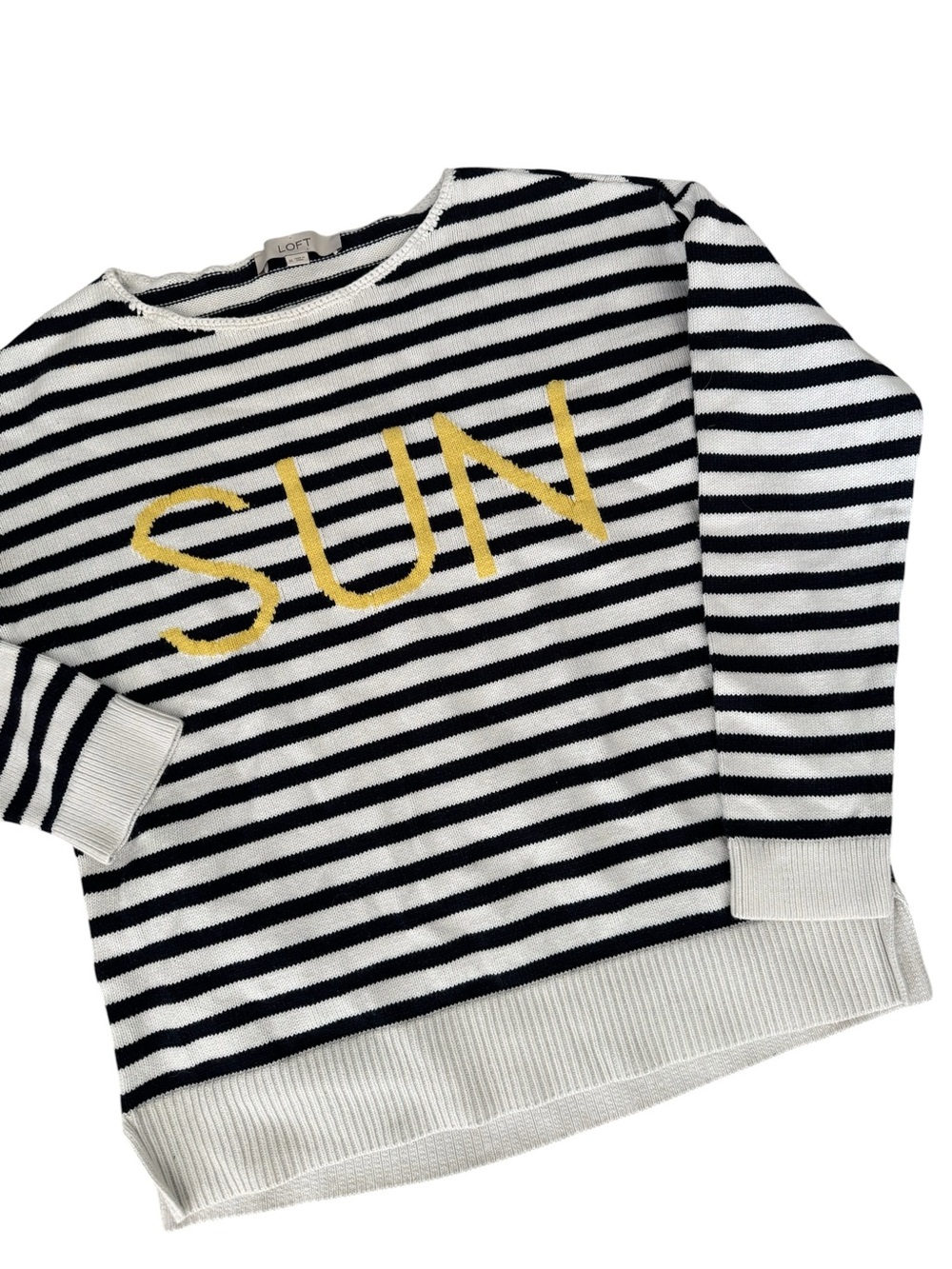 ☀️💙LOFT Women’s Striped Minimalist Coastal SUN Crewneck Sweater | M